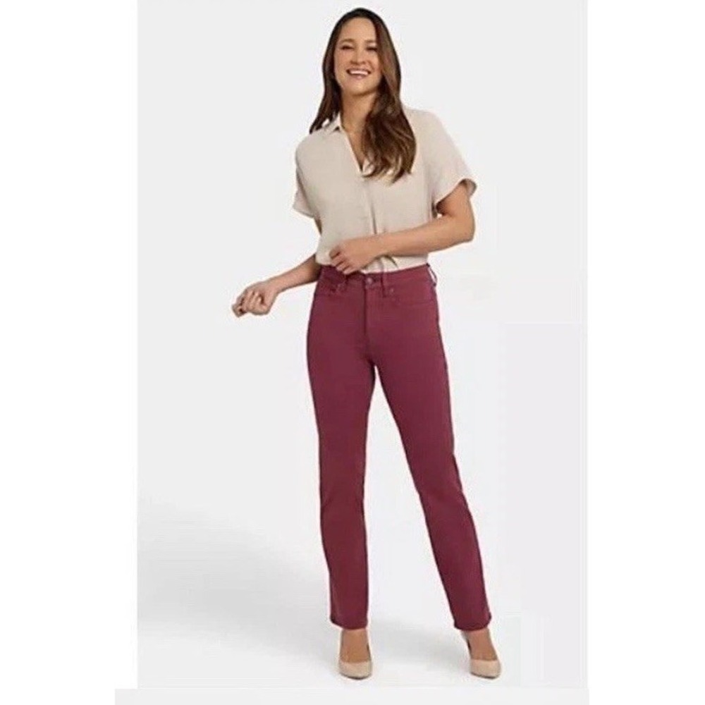 NYDJ Marilyn Straight Pants Boysenberry Lift Tuck Stretch Jeans 10 No Pilling